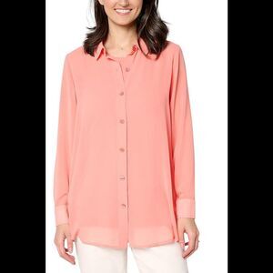 Brandis Women's Dress Out Loud Serving the Curvy Sheer Big Shirt Coral - Regular